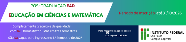 Processo Seletivo para a Turma de 2027 do curso de Pós-Graduação Lato Sensu em Educação em Ciências e Matemática