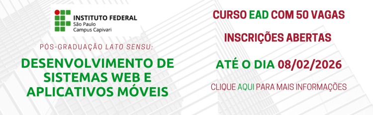 50 vagas para Pós-Graduação 100% EAD e gratuita em Desenvolvimento Web e Mobile Inscrições online de 03 a 08 de fevereiro de 2026